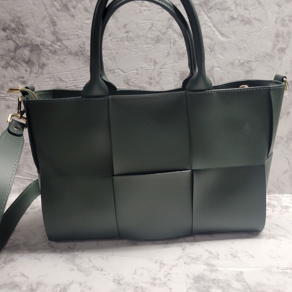 Valentina Fiore Green‎ Woven Leather Tote Bag Made in Italy Crossbody Handbag